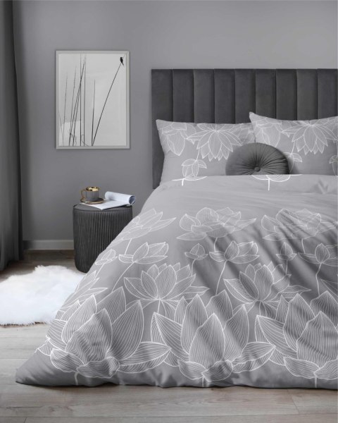 Pościel satynowa 180x200 Kwiaty lotosu szara 4818 B Home Satin 58 Pościel satynowa 180x200 Kwiaty lotosu szara 4818 B Home Satin 58
