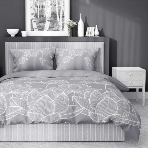 Pościel satynowa 180x200 Kwiaty lotosu szara 4818 B Home Satin 58 Pościel satynowa 180x200 Kwiaty lotosu szara 4818 B Home Satin 58