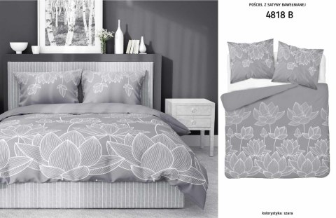 Pościel satynowa 180x200 Kwiaty lotosu szara 4818 B Home Satin 58 Pościel satynowa 180x200 Kwiaty lotosu szara 4818 B Home Satin 58