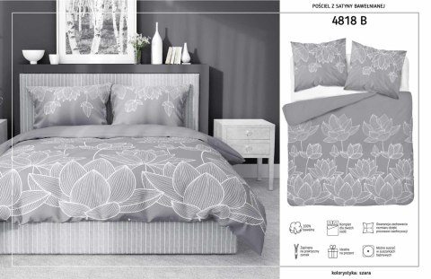 Pościel satynowa 180x200 Kwiaty lotosu szara 4818 B Home Satin 58 Pościel satynowa 180x200 Kwiaty lotosu szara 4818 B Home Satin 58