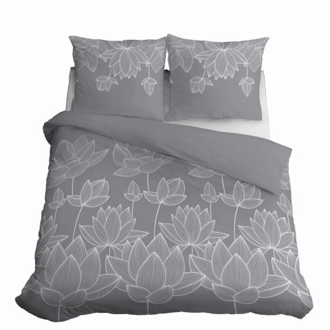 Pościel satynowa 180x200 Kwiaty lotosu szara 4818 B Home Satin 58 Pościel satynowa 180x200 Kwiaty lotosu szara 4818 B Home Satin 58