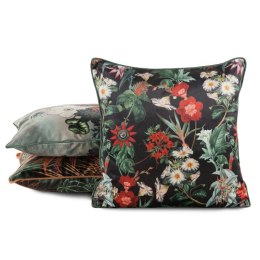 Poszewka dekoracyjna 45x45 Velvet 102 czarna zielona ze wzorem kwiatowym welurowa Eurofirany