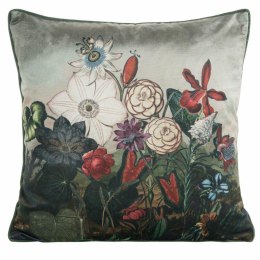 Poszewka dekoracyjna 45x45 Velvet 106 zielona czerwona ze wzorem kwiatowym welurowa Eurofirany