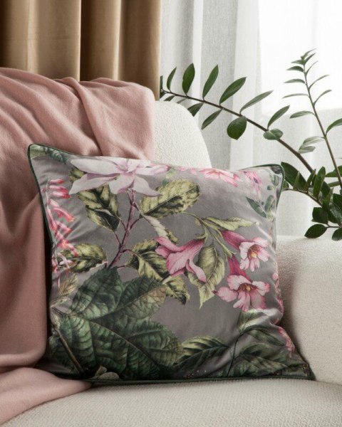 Poszewka dekoracyjna 45x45 Velvet 108 stalowa różowa ze wzorem kwiatowym welurowa Eurofirany Poszewka dekoracyjna 45x45 Velvet 108 stalowa różowa ze wzorem kwiatowym welurowa Eurofirany