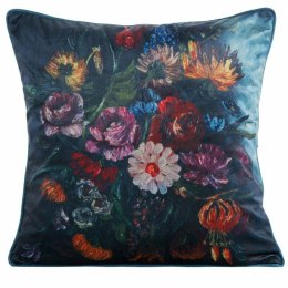 Poszewka dekoracyjna 45x45 Velvet 112 granatowa ze wzorem kwiatowym welurowa Eurofirany