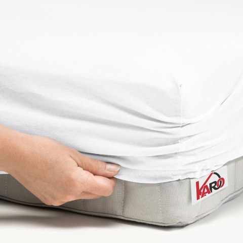 Prześcieradło jersey z gumką 80x180 białe 001 grube 150g/m2 KARO Prześcieradło jersey z gumką 80x180 białe 001 grube 150g/m2 KARO