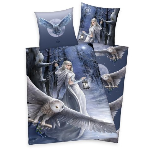 Pościel bawełniana 135x200 Anne Stokes Sowa niebieska poszewka 80x80 H24