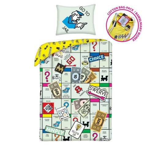 Pościel bawełniana 140x200 Monopoly seledynowa + worek bawełniany poszewka 70x90 Kids 12 Halantex Pościel bawełniana 140x200 Monopoly seledynowa + worek bawełniany poszewka 70x90 Kids 12 Halantex
