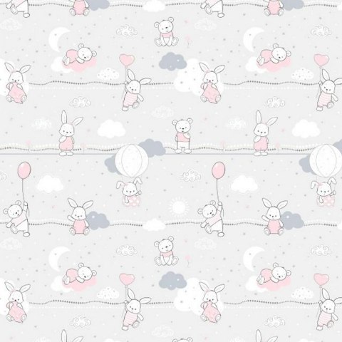 Pościel bawełniana 100x135 56K misie zajączki szara różowa Kids 24 z poszewką 40x60 Pościel bawełniana 100x135 56K misie zajączki szara różowa Kids 24 z poszewką 40x60