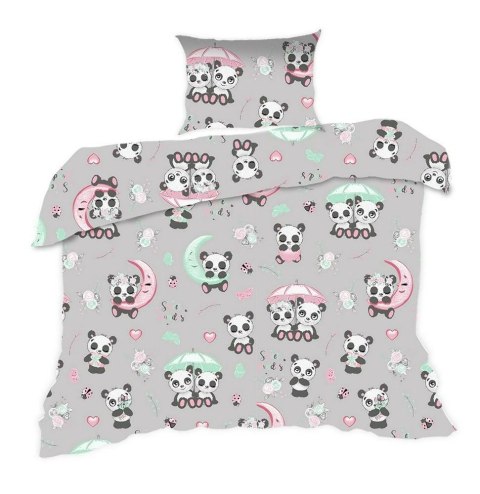 Pościel bawełniana 100x135 670K pandy szara kolorowa Kids 24 z poszewką 40x60 Pościel bawełniana 100x135 670K pandy szara kolorowa Kids 24 z poszewką 40x60