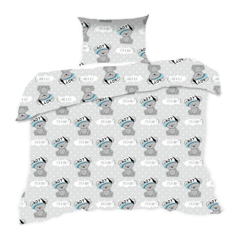 Pościel bawełniana 90x120 554K misie szara niebieska Kids 24 z poszewką 40x60 Pościel bawełniana 90x120 554K misie szara niebieska Kids 24 z poszewką 40x60