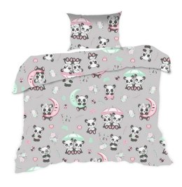 Pościel bawełniana 90x120 670K pandy szara kolorowa Kids 24 z poszewką 40x60