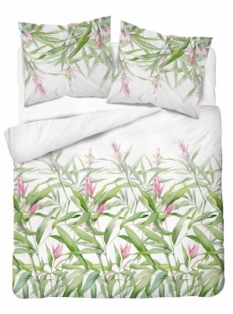 Pościel satynowa 160x200 biała zielona liście 4922 A Home Satin 81