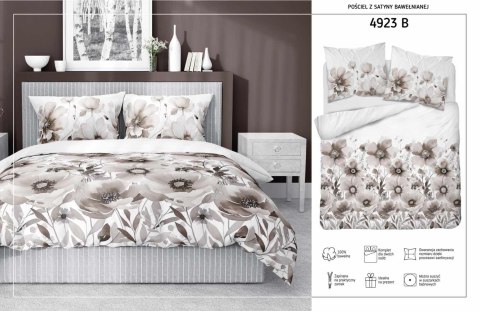 Pościel satynowa 220x200 biała beżowa kwiaty 4923 B Home Satin 81 Pościel satynowa 220x200 biała beżowa kwiaty 4923 B Home Satin 81