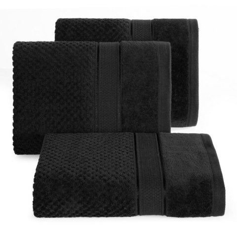 Ręcznik Jessi 90x150 czarny 500g/m2 z fakturą wytłaczanej krateczki i welurową bordiurą frotte Eurofirany Ręcznik Jessi 90x150 czarny 500g/m2 z fakturą wytłaczanej krateczki i welurową bordiurą frotte Eurofirany