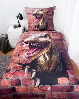 Pościel bawełniana 140x200 Dino 3D brązowa poszewka 70x90 H24