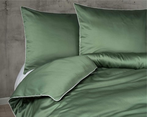 Pościel satynowa 160x200 zielona z lamówką Mako Satin 62 Pościel satynowa 160x200 zielona z lamówką Mako Satin 62