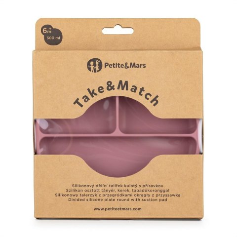 Talerzyk silikonowy z przegródkami okrągły różowy 6m+ PETITE&MARS Talerzyk silikonowy z przegródkami okrągły różowy 6m+ PETITE&MARS
