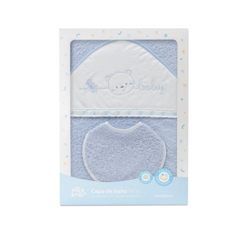 Okrycie kąpielowe 100x100 Baby niebieski ręcznik z kapturkiem + śliniaczek Okrycie kąpielowe 100x100 Baby niebieski ręcznik z kapturkiem + śliniaczek
