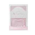 Okrycie kąpielowe 100x100 Baby różowy ręcznik z kapturkiem + śliniaczek