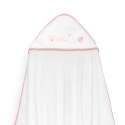 Okrycie kąpielowe 100x100 Corazones biały różowy ręcznik z kapturkiem + śliniaczek