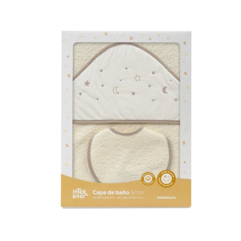 Okrycie kąpielowe 100x100 Esrellas beżowy ręcznik z kapturkiem + śliniaczek Okrycie kąpielowe 100x100 Esrellas beżowy ręcznik z kapturkiem + śliniaczek