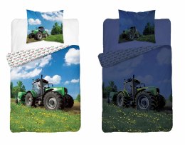 Pościel świecąca w ciemności 160x200 Traktor niebieska zielona 2639 C Fluo 76