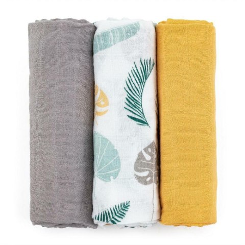 Zestaw pieluszek z muślinu bambusowego 3 szt Moussy żółty mix 68x68 cm PETITE&MARS Zestaw pieluszek z muślinu bambusowego 3 szt Moussy żółty mix 68x68 cm PETITE&MARS