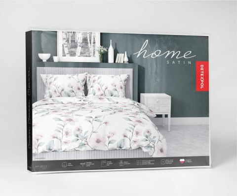 Pościel satynowa 140x200 biała miętowa kwiaty 4915 A z jedną poszewką Home Satin 80 Pościel satynowa 140x200 biała miętowa kwiaty 4915 A z jedną poszewką Home Satin 80