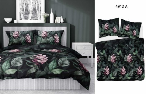 Pościel satynowa 140x200 czarna zielona kwiaty 4912 A z jedną poszewką Home Satin 80 Pościel satynowa 140x200 czarna zielona kwiaty 4912 A z jedną poszewką Home Satin 80