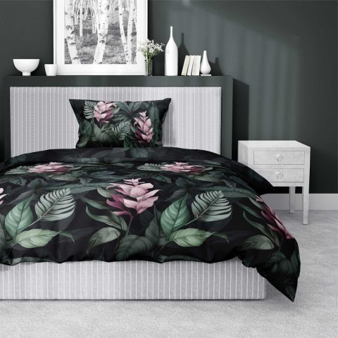 Pościel satynowa 140x200 czarna zielona kwiaty 4912 A z jedną poszewką Home Satin 80 Pościel satynowa 140x200 czarna zielona kwiaty 4912 A z jedną poszewką Home Satin 80