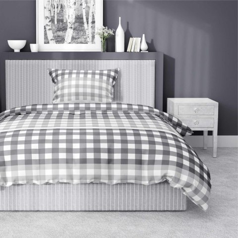 Pościel satynowa 140x200 szara kratka 4914 A z jedną poszewką Home Satin 80 Pościel satynowa 140x200 szara kratka 4914 A z jedną poszewką Home Satin 80