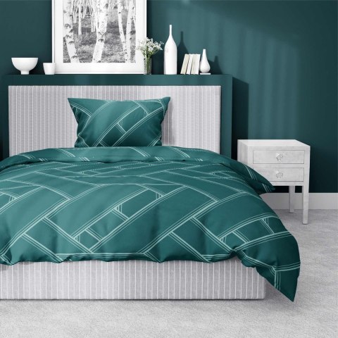 Pościel satynowa 140x200 turkusowa geometria 4911 A z jedną poszewką Home Satin 80 Pościel satynowa 140x200 turkusowa geometria 4911 A z jedną poszewką Home Satin 80