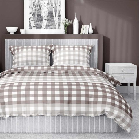 Pościel satynowa 220x200 beżowa kratka 4914 B Home Satin 80 Pościel satynowa 220x200 beżowa kratka 4914 B Home Satin 80