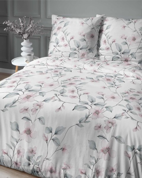 Pościel satynowa 220x200 biała miętowa kwiaty 4915 A Home Satin 80 Pościel satynowa 220x200 biała miętowa kwiaty 4915 A Home Satin 80