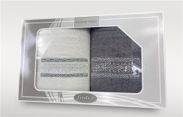 Komplet ręczników w pudełku 2 szt 70x140 Gift biały grafitowy wzór 2 Frotex