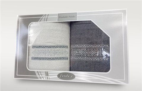 Komplet ręczników w pudełku 2 szt 70x140 Gift biały grafitowy wzór 2 Frotex