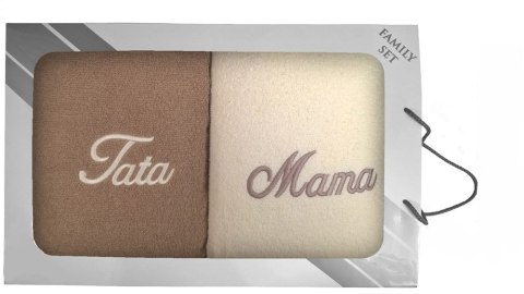 Komplet ręczników w pudełku 2 szt 70x140 Mama Tata kremowy beżowy Komplet ręczników w pudełku 2 szt 70x140 Mama Tata kremowy beżowy