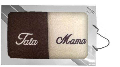 Komplet ręczników w pudełku 2 szt 70x140 Mama Tata kremowy brązowy Komplet ręczników w pudełku 2 szt 70x140 Mama Tata kremowy brązowy