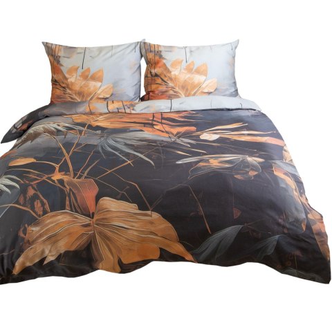 Pościel satynowa 140x200 Liście szara ruda 12402 SATYNLOVE PREMIUM Pościel satynowa 140x200 Liście szara ruda 12402 SATYNLOVE PREMIUM