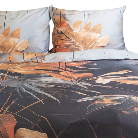 Pościel satynowa 140x200 Liście szara ruda 12402 SATYNLOVE PREMIUM Pościel satynowa 140x200 Liście szara ruda 12402 SATYNLOVE PREMIUM