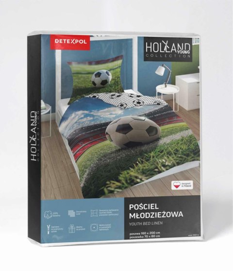 Pościel bawełniana 160x200 zielona biała niebieska piłkarska 5157A młodzieżowa Holland Collection Pościel bawełniana 160x200 zielona biała niebieska piłkarska 5157A młodzieżowa Holland Collection