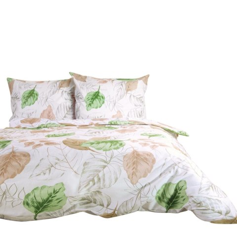 Pościel flanelowa 220x200 31505/2 biała beżowa zielona liście Flanelove Pościel flanelowa 220x200 31505/2 biała beżowa zielona liście Flanelove