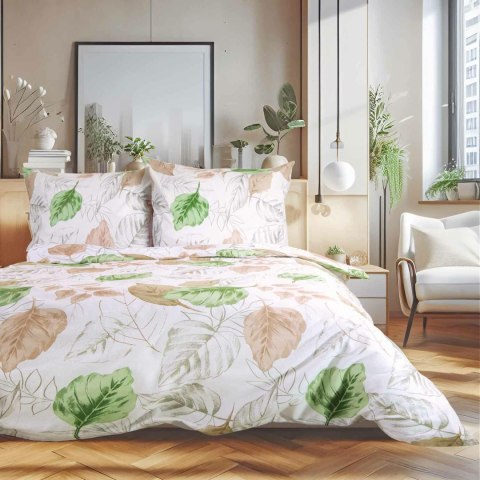 Pościel flanelowa 220x200 31505/2 biała beżowa zielona liście Flanelove Pościel flanelowa 220x200 31505/2 biała beżowa zielona liście Flanelove