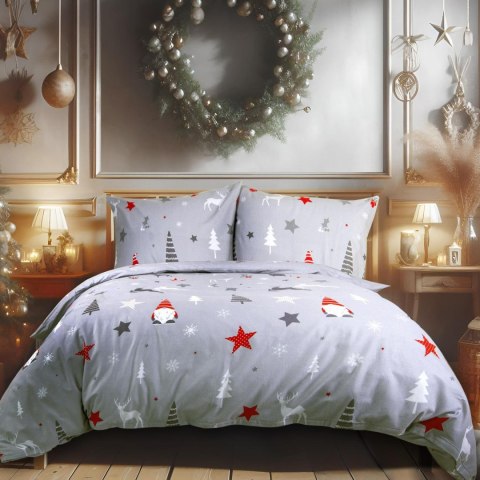 Pościel flanelowa 220x200 31508/1 szara czerwona biała gwiazdki drzewa Flanelove Pościel flanelowa 220x200 31508/1 szara czerwona biała gwiazdki drzewa Flanelove