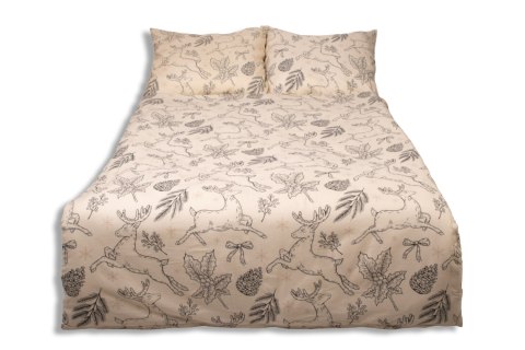 Pościel flanelowa 220x200 F-86 kremowa czarna liście renifery świąteczna Matex Pościel flanelowa 220x200 F-86 kremowa czarna liście renifery świąteczna Matex