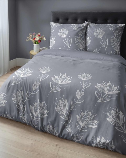 Pościel flanelowa 220x200 szara kwiaty 4946 B Flanela 2024 Pościel flanelowa 220x200 szara kwiaty 4946 B Flanela 2024