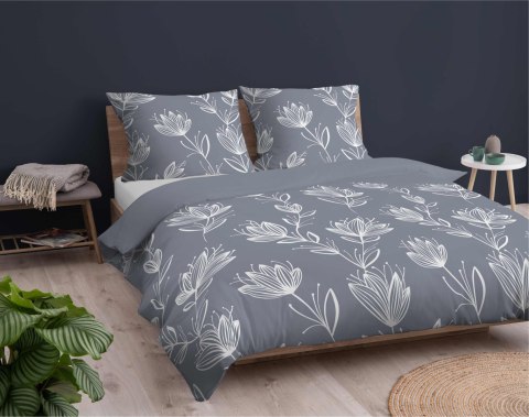 Pościel flanelowa 220x200 szara kwiaty 4946 B Flanela 2024 Pościel flanelowa 220x200 szara kwiaty 4946 B Flanela 2024