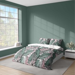 Pościel z mikrofibry 220x200 biała zielona liście 5169 A 30 Light
