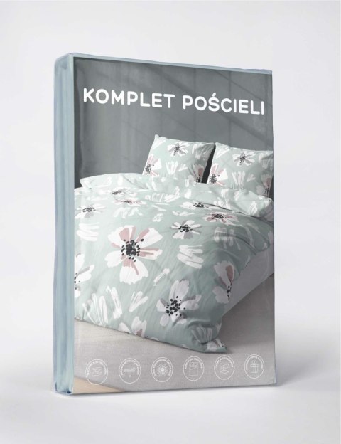 Pościel z mikrofibry 220x200 miętowa biała kwiaty 5165 A 30 Light Pościel z mikrofibry 220x200 miętowa biała kwiaty 5165 A 30 Light